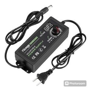Adjustable Black Power Supply with Digital Voltage Display